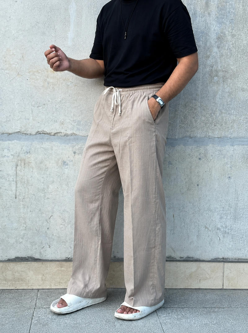 Linen Baggy Trouser - Beige