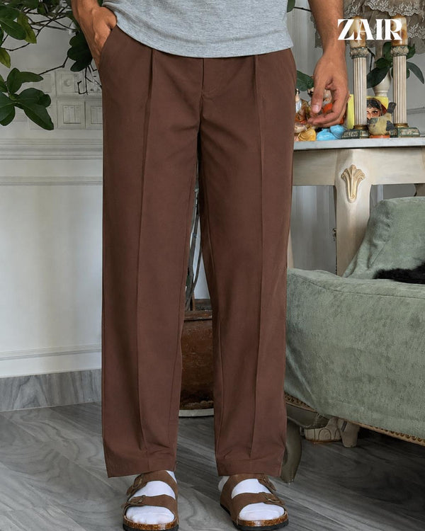 Relaxed Formal Pleated Trouser- Chocolate