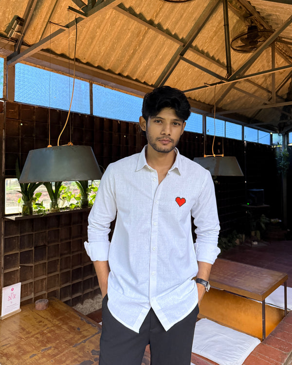 Pixel Heart Embroidered Shirt(White)